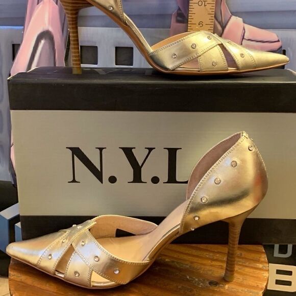 NYLA Heels Holiday-S Rhinestone Gold NIB SZ.8 - Picture 2 of 8